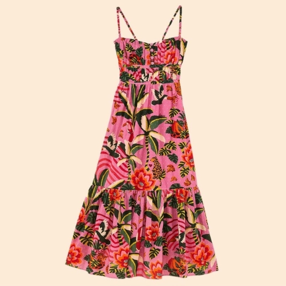 NWT Farm Rio Leopard Forest Midi Dress Pink size XL